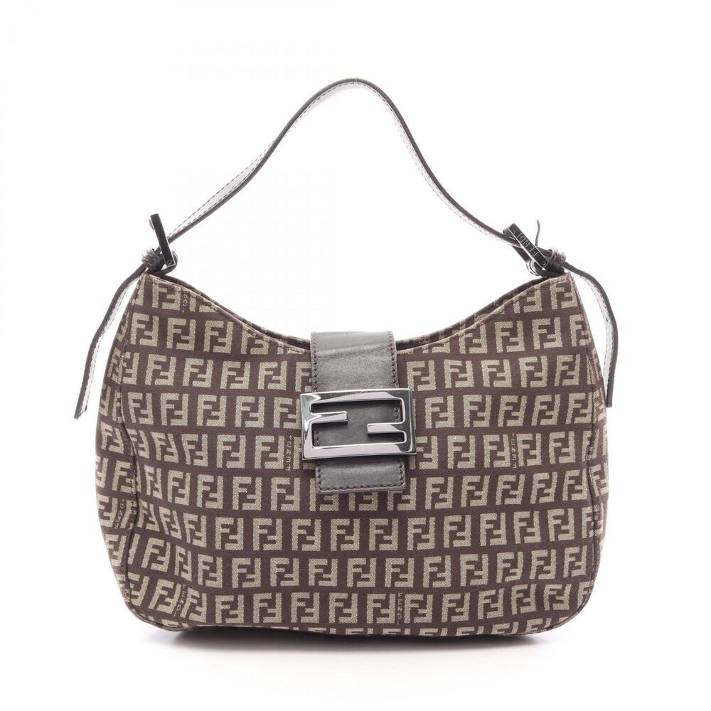 Fendi Zucchino Shoulder Bag/Handbag, Canvas and Leather, Women's, Brown/Beige...